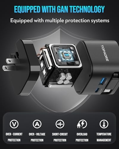 65W Retractable Travel USB C Charger, 3-Ports Foldable Travel Adapter Plug Converter with UK/EU/AU Plugs, Fast Charging for Laptop, for Macbook Pro/Air, for iPhone 17/16/15 series, iPad Pro/Air, Black - Image 7