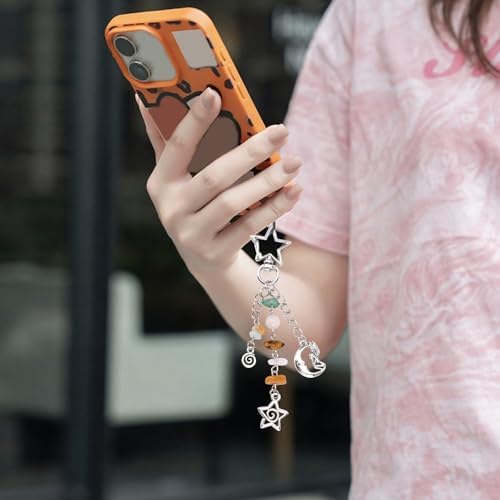 Mikovivi 2pcs Sun Moon Star Keychain Keyring, Y2K Key Chain with Gravel & Beads Boho Aesthetic Bag Charms for Women Girl Purse Handbags Backpack Accessories (Silver, Gold) - Image 3