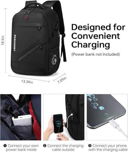 CROSSGEAR 30L Anti-Theft Lockable Laptop Backpack, 17.3 Inch Waterproof Travel Laptop Bag with Dual USB Charging Port, Ergonomic Rucksack for Work Travel School Business Men Women Ideal Gift, Black - Image 3