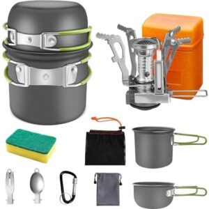 AUTOPkio Camping Cooking Set, Outdoor Camping Pans Pots and Stove - Non Stick Folding Cookware Kit for BBQ Picnic Hiking Backpacking Travel 1-2 Person Use