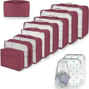 12 PCS Large Packing Cubes for Suitcases Various Sizes Suitcase Organiser Bags Lightweight Waterproof Luggage Organiser Bags (12, Burgundy)