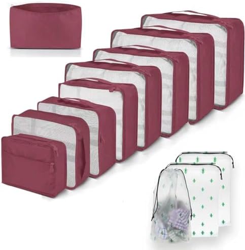 12 PCS Large Packing Cubes for Suitcases Various Sizes Suitcase Organiser Bags Lightweight Waterproof Luggage Organiser Bags (12, Burgundy)