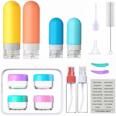 Laxen 16 Pack Travel Bottles for Toiletries, Leakproof Silicone Refillable Set with Clear Toiletry Bag, Cabin Size Carry On Flight Essentials, TSA Approved for Shampoo, Lotion & Cream - Image 3
