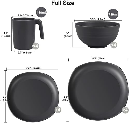 Greentainer Unbreakable Lightweight Dinnerware Sets, Plastic Dinner Set, 4 Dining Plates, 4 Bowls, 4 Cups, Microwave and Dishwasher Safe, Camping Tableware for Kids and Adults, Service for 4(Grey) - Image 2