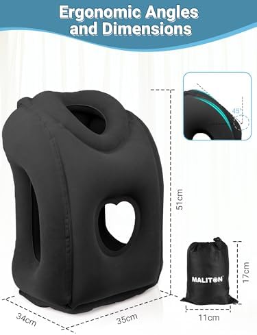 Maliton Inflatable Travel Pillow for Airplane (Black) | Comfortable Sleeping to Relieve Neck Shoulder Pain, Support Head for Long Flights, Used for Airplanes, Cars, Trains, Office - Image 6
