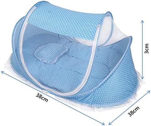 Baby Travel Bed Crib, Foldable Baby Infant Cradle Anti-Bug Tent with Protective Mosquito Net, Portable with Mattress Pillow for 0-18 Month Baby Infant Outdoors and Indoors(Blue/Pink)(Blue) - Image 6