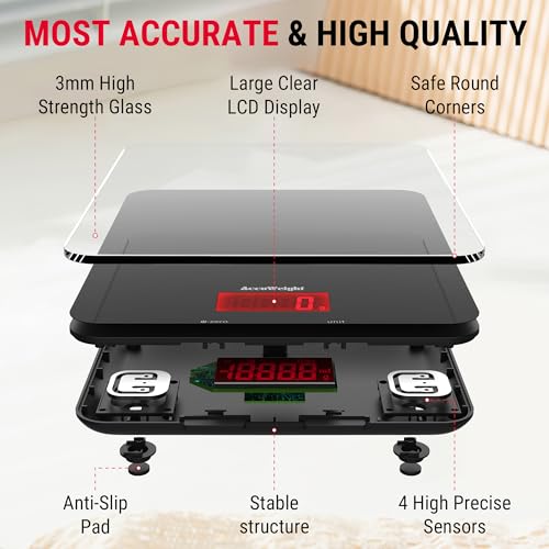 ACCUWEIGHT 201 Digital Kitchen Scales with Tempered Glass Platform (Batteries included), Electronic Weighing Food Scale with Backlit LCD, Multifunction for Office School Home Baking Cooking, 5kg/11lb - Image 3