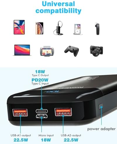 Power Bank 27,000mAh, PD3.0 QC4.0 22.5W Fast Charging PD20W USB C PowerBank Portable Charger With LCD Display 3 Outputs & 2 Inputs for Smartphones Tablets and More - Image 6