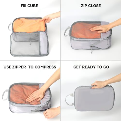 Voova 6 Set Compression Packing Cubes for Suitcases Backpack, Expandable Luggage Suitcase Organiser Bags Set, Packing Organizers for Men Women, Travel Organisers Cubes for Travel Essentials, Grey - Image 6