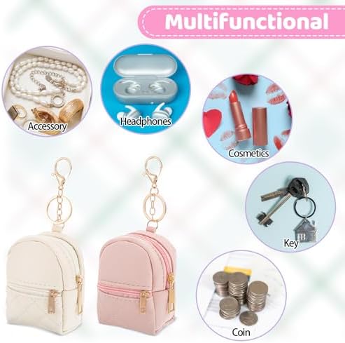2pcs Mini Backpack Cute Cosmetic Bag for Women PU Leather Makeup Bag Creative Key Pocket Key-Chains Pendant Backpack Keyrings Lipstick Bag Card Holder Data Cable Organizer Zipper Pouch - Image 7