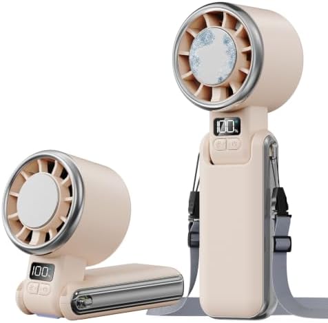 SHEWIND Portable Handheld Fan with Ice Cooling - 5 Gear High Speed Personal Turbo Fan Rechargeable, Up to 13 Hrs, Mini Hand Fans for Travel Essentials, Beach Vacation, Gifts for Women, Men (Cream)