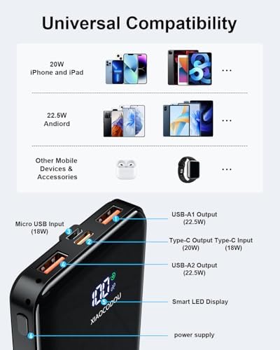 Power Bank 20000mAh, PD3.0 QC4.0 22.5W Fast Charging PD20W USB C Power Bank Portable Charger With LCD Display Compatible with iPhone 17 16 15 14 13 Android and more - Image 5