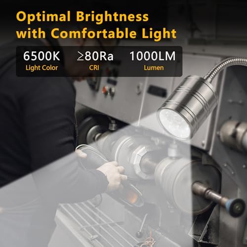 Magnetic Work Light, 10W 6500K LED Machine Light with Flexible Gooseneck & Strong Magnetic Base for Workbench, Sewing, Lathe, Grill, Shop, Industrial Lighting (Silver) - Image 5