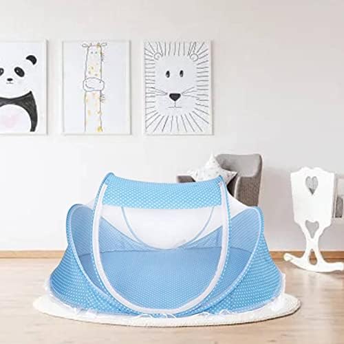 Baby Travel Bed Crib, Foldable Baby Infant Cradle Anti-Bug Tent with Protective Mosquito Net, Portable with Mattress Pillow for 0-18 Month Baby Infant Outdoors and Indoors(Blue/Pink)(Blue) - Image 5