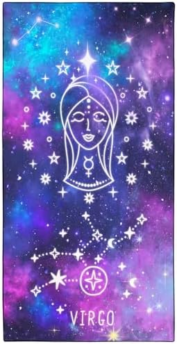 Virgo Zodiac Sign Beach Towel for Astrology Fans, Extra Large 180x90 cm 250GSM Microfibre, Sand Free Quick Dry, Ideal Vacation Gifts with Carry Bag for Pool Cruise Camping