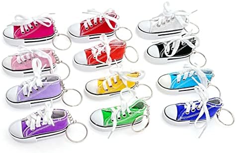 JZK 12x Mini sneakers keychains, canvas shoes keyrings for party favours, birthday party giveaways for boys girls, backpack key chains, graduation party favours, children party keepsakes