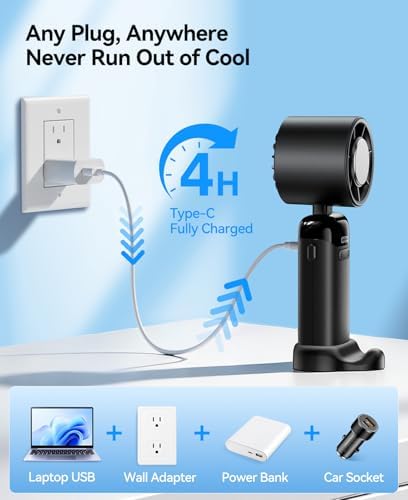 KIMMOO Handheld Portable Turbo Fan with Ice Cooler, Powerful 21000 RPM, Speed (1-199), Up to 14Hrs Cooling, Rechargeable Personal Fan, Small Pocket Hand Fans for Travel/Outdoor/Home/Office (Black) - Image 7