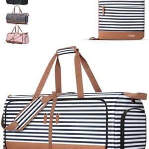 Lekesky Large Foldable Travel Duffe Bag - 60L Waterproof Holdall Luggage Bag with Shoes Compartment, Weekend Overnight Sports Bag for Women and Men(Striped, 63 * 30 * 28cm)
