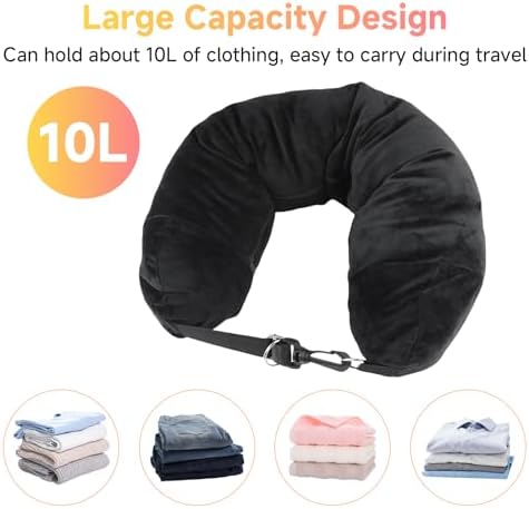 Stuffable Travel Pillow, Fillable Neck Pillow for Travel with Adjustable Straps, Portable Soft Airplane Pillows Stuffable with Clothes for Essentials Extra Luggage, Travel Essentials (Black) - Image 4