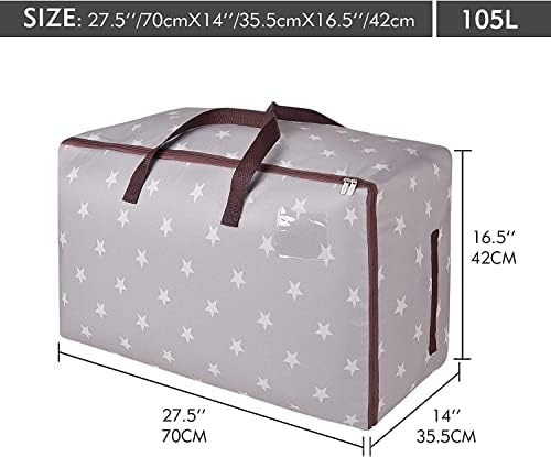 DOKEHOM 3-Pieces 105L Large Storage Bag, Fabric Clothes Bag, Thick Ultra Size Under Bed Storage, Moisture proof (Grey, 3 Pack) - Image 3