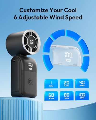 gaiatop Mini Handheld Fan Portable, 3-in-1 Foldable Small Turbo Fans with 6-Gear High Speed, Max 15 Hrs Rechargeable Hand Fan, Outdoor Camping Travel Essentials, Summer Gifts for Women Men, Black - Image 7
