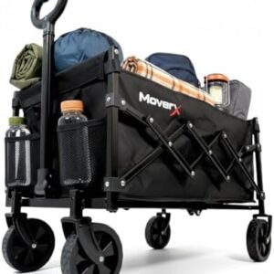 MoverX 70L Festival Trolley on Wheels, Folding Wagon, Portable Camping Cart, Collapsible Foldable Trolly for Beach Outdoor Garden Picnic Shopping Fishing, Adjustable Handle, Black