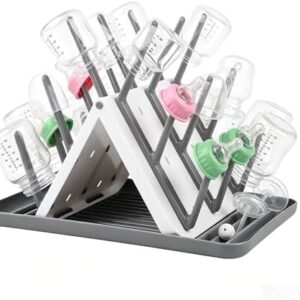 Baby Bottle Drying Rack, Space-Saving Countertop Bottle Rack for 18 Bottles, Detachable Baby Bottle Rack with Brush Holder, Portable Travel Baby Bottle Drying Racks for Baby Accessories & Pump Parts