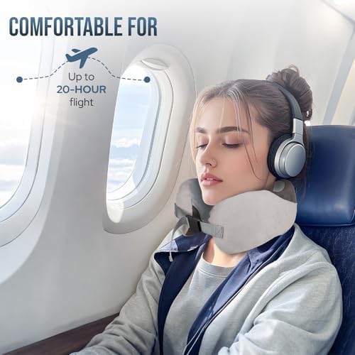 Euqvunn Travel Pillow for Airplane, Memory Foam Neck Pillow for Travel, Soft & Adjustable & Compact Ice Silk Flight Pillow for Adults, Ergonomic Travel Neck Pillow, with Storage Bag(Gray) - Image 8