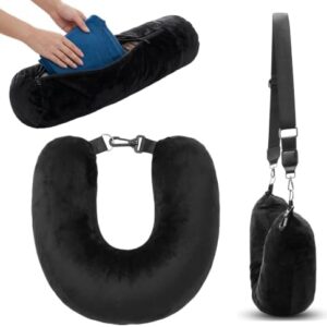 Stuffable Neck Pillow for Travel, U-Shaped Pillow with Storage Bag, Neck Pillow Storage with Adjustable Strap, Travel Pillow with Soft Head Support for Airplane, Camping, Train, Hiking