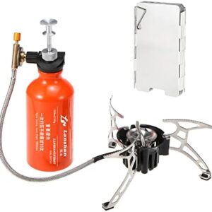 Camping Multi Fuel Oil Stove with 500ml Gasoline Fuel Bottle and 9-Plate Camp Stove Windscreen Windshield for Diesel Alcohol