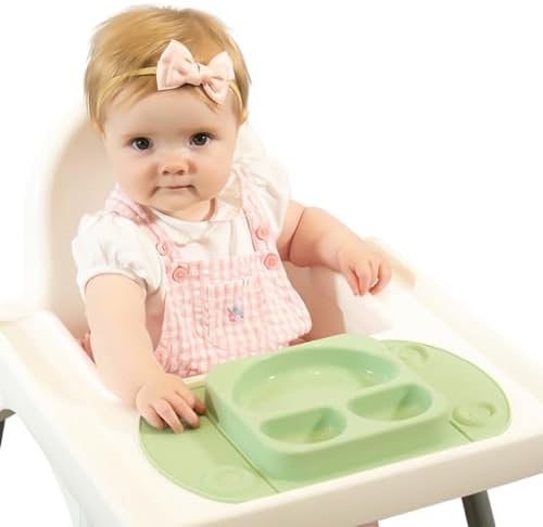 EasyMat Mini Portable Silicone Baby Suction Plate by EasyTots | Lid and Carry Case Included | Travel Friendly | Perfect Placemat for High Chair Feeding & Baby Led Weaning (Sage) - Image 4