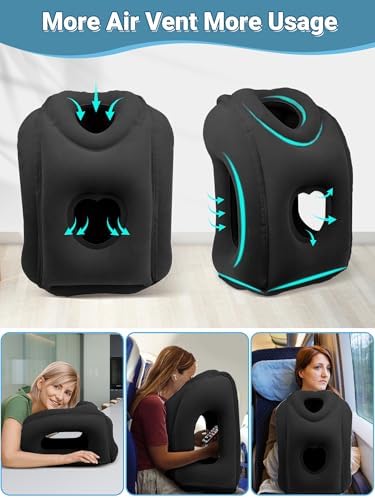 Maliton Inflatable Travel Pillow for Airplane (Black) | Comfortable Sleeping to Relieve Neck Shoulder Pain, Support Head for Long Flights, Used for Airplanes, Cars, Trains, Office - Image 4