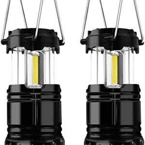 Jsdoin Camping Lights, 2 x Camping Lantern Battery Operated Portable LED Camping Lamp with Foldable Hook, Tent Lights Waterproof Outdoor Hanging Lamp for Emergency, Hiking, Camping, Black