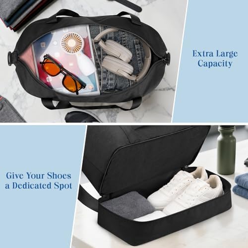 VSNOON for New Ryanair Cabin Bags 40x30x20, 24L Foldable Travel Carry on Bag with Shoes Compartment, Water-Resistant Hand Luggage Holdall Gym Bag for Weekender Overnight Flight Hospital Sports, Black - Image 3