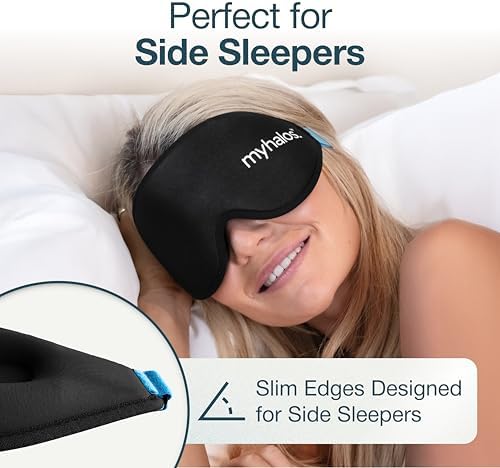 MyHalos® 100% Blackout Sleep Masks for Women & Men - Zero Eye Pressure Eye Mask for Sleeping -Our Halo Sleep Mask Includes a Storage Pouch- Black Eye Mask for Travel or Blindfold - Image 2