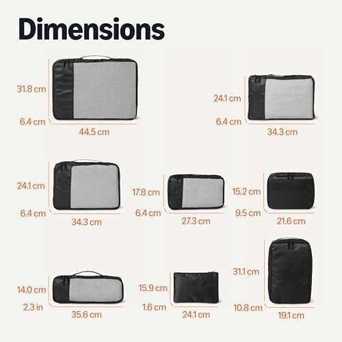 Amazon Essentials 8-Piece Packing Cubes Travel Accessories Set, Luggage Organiser with Double Zip, 100% Polyester, Multiple Dimensions, Black - Image 5