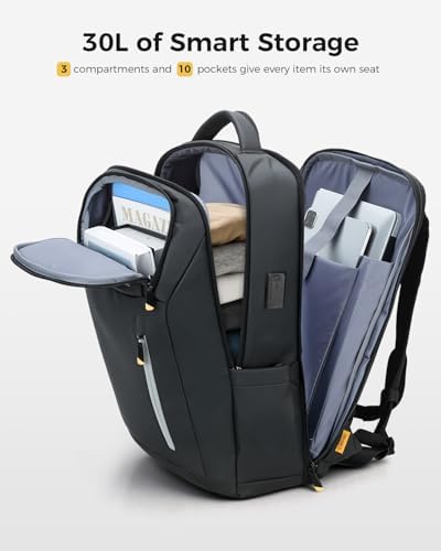 Laptop Backpack for Men, 17.3 Inch 30L Water-Resistant Business Rucksack with USB Charging Port for Travel, Work Commute and Overnight Trips, Black - Image 2