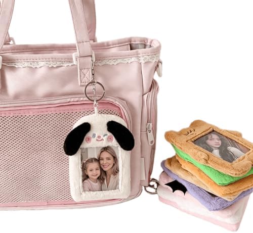 Cute Rabbit Plush Photo Holder, ID Card Holder with Keychain, Protective Case for Photocards, Bank Card, Backpack, Decoration for Backpack, Gift for Girls and Fans (A14) - Image 5
