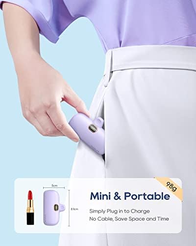 Kuulaa Portable Charger 5000mAh for iPhone 15 16 Power Bank USB-C Portable Phone Charger with Fast Charging (20W) Mini Battery Pack for iPhone 15 Pro/15 Plus/15 Promax/Samsung/Huawei Andriod - Purple - Image 3
