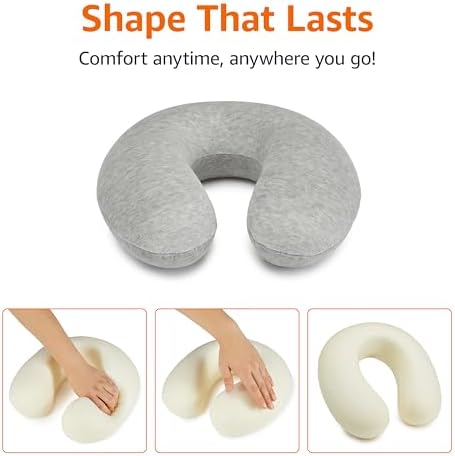 Amazon Basics Travel Pillow, Memory Foam Neck Pillow For Travel, Machine Washable Cover with Elastic Carrying Strap, 30.5 x 30.5 x 9.6 cm, Grey - Image 4