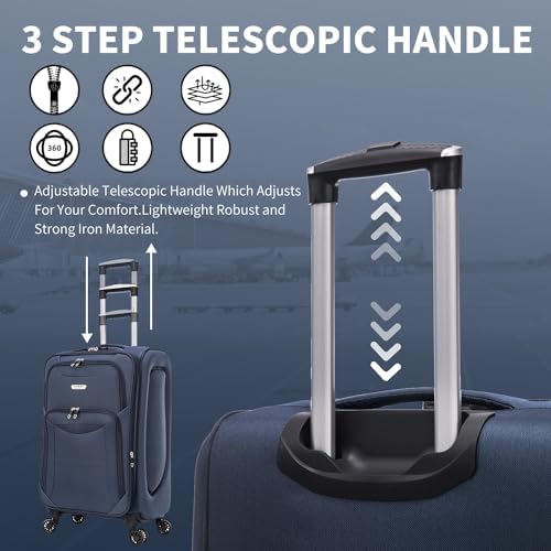 FLYMAX 24" Medium Super Lightweight 4 Wheel Suitcase Luggage Expandable with Wheels Navy - Image 7