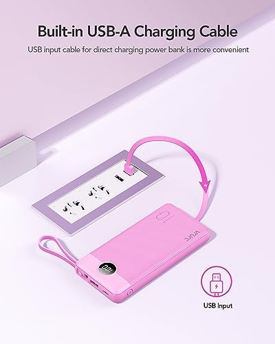 VRURC Power Bank with Built in Cables,10000mAh USB C Portable Charger with 5 Outputs & 2 Inputs and LED Display, External Battery Bank for iPhone/iPad/Samsung Galaxy Tablets and More - Image 6