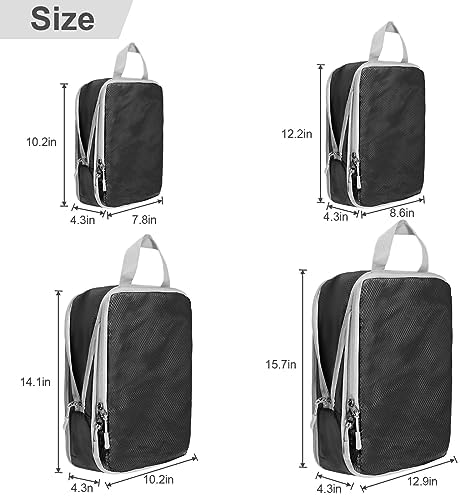 Compression Packing Cubes,4 Set Ultralight Packing Cubes for Carry on Suitcase, Travel Packing Essentials for Suitcase Organizer Bags Set, Durable Travel cubes for Luggage (Set of 4, Black) - Image 3