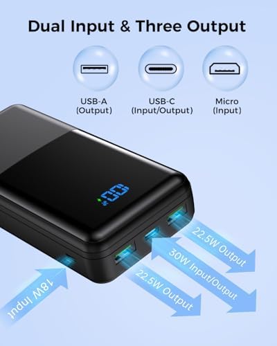Coblob Power Bank 27000mah, Powerbank Fast Charging with Usb C, External Battery Pack, Mobile Phone Portable Charger with LED Display, USB C Charging Bank with 3 Outputs & 2 Inputs (Black) - Image 6