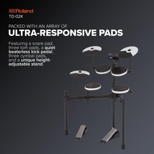 Roland TD-02K V-Drums | Entry-Level Compact Electronic Drum Kit with Expressive Playability, Noise-Reducing Features, Height-Adjustable Stand & Optional Bluetooth Expansion | Onboard Coach Function - Image 3