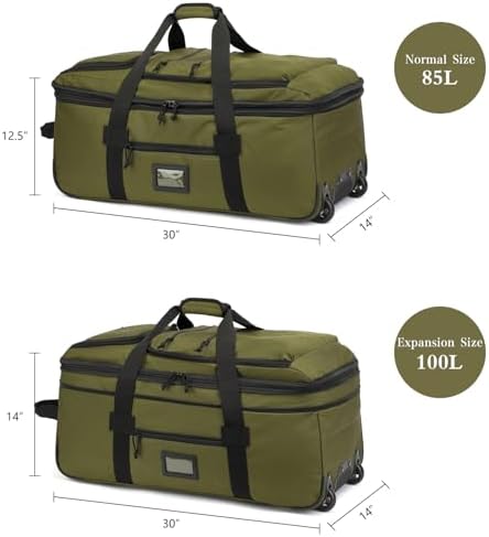 Large Foldable Duffle Bag with Wheels 85-100L Expandable Wheeled Holdall Extra Large Travel Rolling Duffel Bags for Men Women Collapsible Big Soft Luggage Camping, Green - Image 7