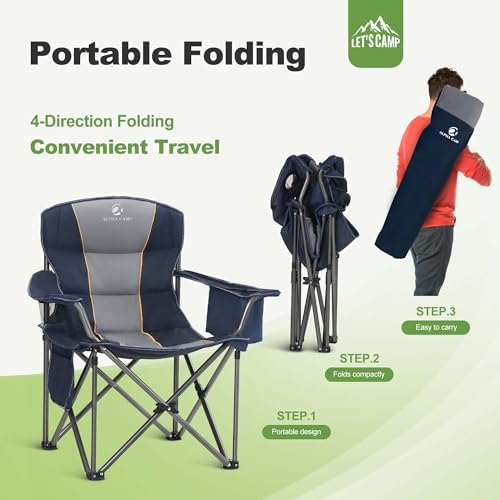 LET'S CAMP Oversized Folding Camping Chair for Adults Support 200 KG Blue | Heavy Duty for Heavy people, with Cup Holder Storage, Cooler Bag, Thicken 600D Oxford - Image 8