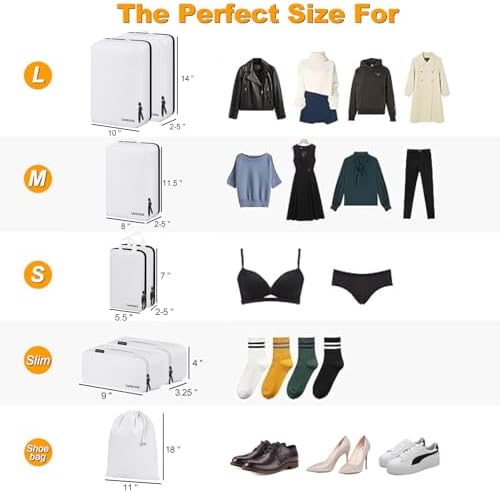 Compression Packing Cubes, Lumesner 8 Set Travel Essentials Packing Cubes for Carry on Suitcases, Compression Suitcase Organizers Bag Set & Travel Cubes (8-piece, White) - Image 2