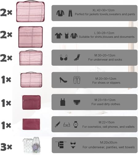 12 PCS Large Packing Cubes for Suitcases Various Sizes Suitcase Organiser Bags Lightweight Waterproof Luggage Organiser Bags (12, Burgundy) - Image 5