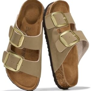 Projects Clouds Genuine Leather Flat Sandals for Women 2025 Comfortable Beach Necessities Women's Sandals Memory Foam Holiday Necessities Slides for Women Shoes (Santorini)